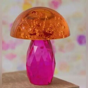 NWOT Faceted Glass Bubble Mushroom Figurine, Pink & Orange